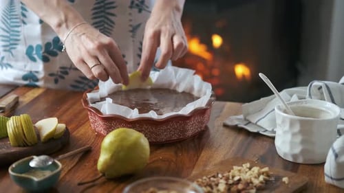 Baking Pear Pie Next to a Warm Fire