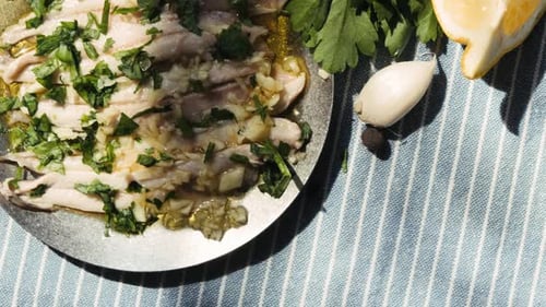 Fresh Sea Sardines and Anchovy Fish and Mullus On Display On Ice On Market Store Shop Seafood Fish