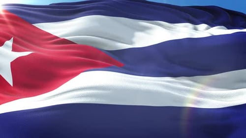 Realistic Waving Cuba National Flag in Bright Sunlight