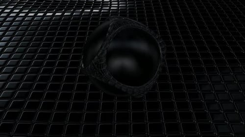 Luxus-Hintergrund mit schwebenden schwarzen Würfeln, 3D-Render, Reflexion, Kugel, Exklusiv