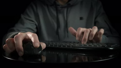 Hands Typing on Keyboard Clicking Computer Mouse