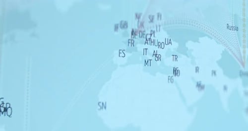 World Map with Connecting Lines and Country Codes