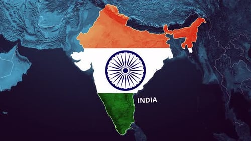 India Map Outline and National Flag Reveal