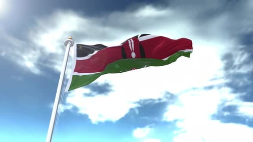 Realistic Waving Kenya Flag Animation Against Cloudy Sky