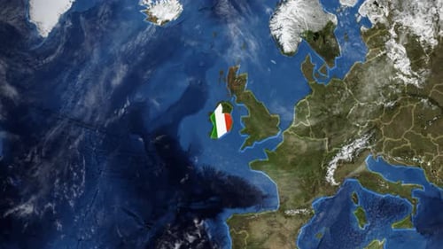 World Map Zooming to Ireland Flag Reveal Animation