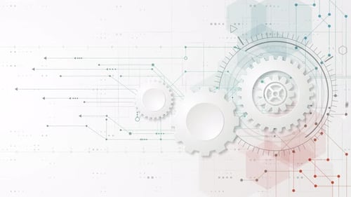 Abstract Technology Background with Rotating Gears and Digital Circuitry