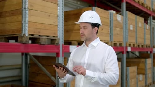 Warehouse Worker Storekeeper Manager Man Using Tablet Logistics