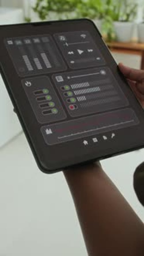 Tablet Displaying Home Automation Interface Indoors