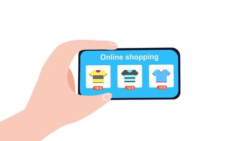 online shopping of clothes in ecommerce store with hand holding smartphone