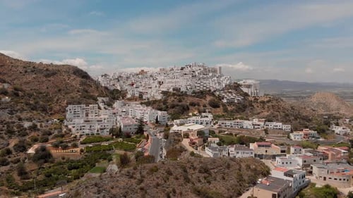 The white village of Mojácar during day light. Aerial shot.
