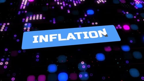 Inflation Text with Up Down Arrow on Glowing Digital Background