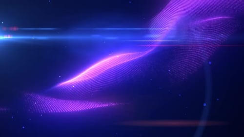 Violett leuchtende Energie, helle Wellen von Partikeln und Linien, abstrakter Hintergrund