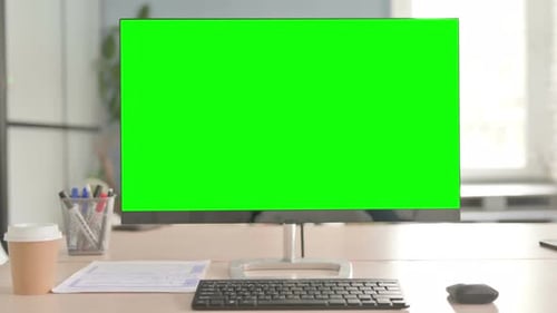 Chroma Key Monitor with Green Screen in Office
