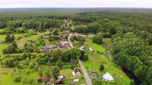 Lithuanian Village Aerial View on a Summer Day