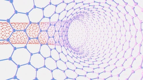 Nanotubos de carbono, nanotecnología, vídeo en bucle, renderizado 3D.