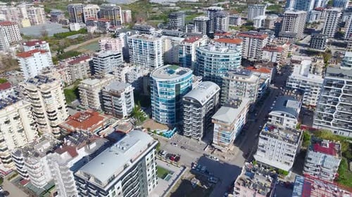 Aerial Video Scenic Cityscape Along the Mediterranean Shore with Ocean Backdrop