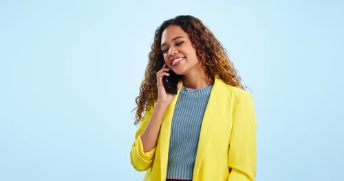 Woman, mobile communication and phone call in studio for creative consulting