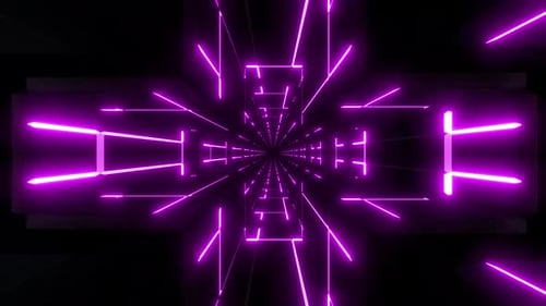 Dynamic neon tunnel with pulsating purple lights, a futuristic journey