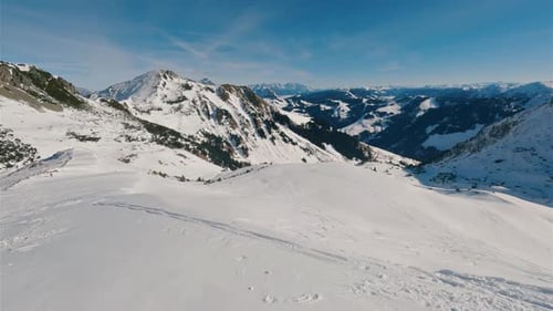 Panorama of Snowy Nature in Winter Alps Mountains