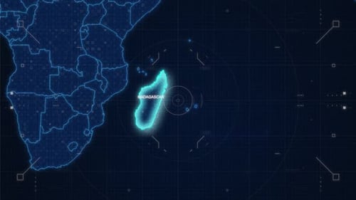 Futuristic Digital World Map Scan with Country Highlight