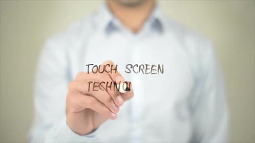Man Writing Touch Screen Technology with Black Marker