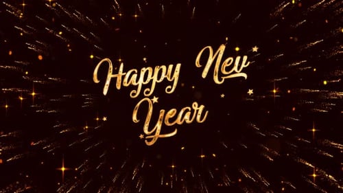 Golden Happy New Year Title Reveal with Sparkling Particles