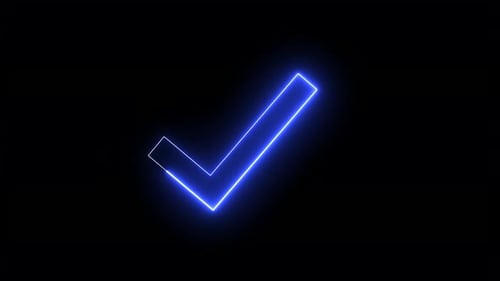 check mark symbol neon blue color animated