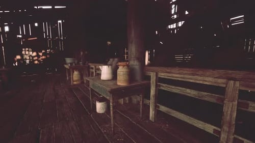 Rustic Barn Interior with Vintage Farm Equipment Animated Background