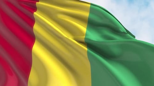 National Flag of Guinea Waving Against a Clear Blue Sky