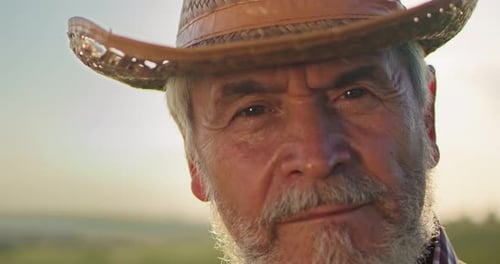 Agriculture Senior Farmer Face Portrait in Field at Harvest Agribusiness Agriculture a Harvesting