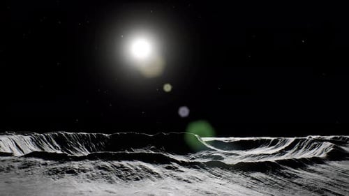 Surface lunaire robuste illuminée par un soleil brillant dans l'espace