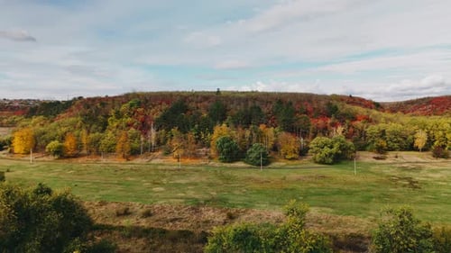 Aerial view of beautiful colorful autumn countryside landscape