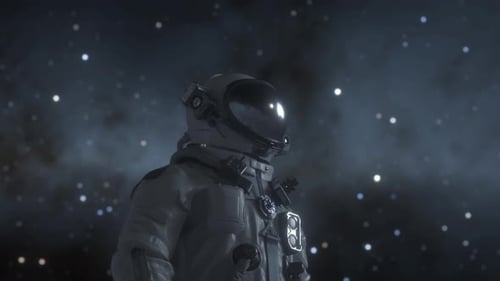 Cinematic 3D Astronaut Standing in Space with Stars
