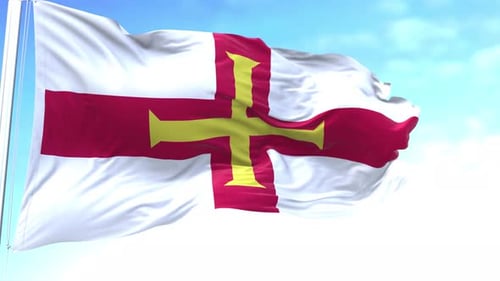 Guernsey National Flag Waving in Realistic Wind