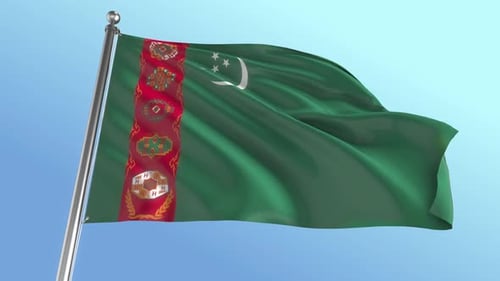 Turkmenistan National Flag Waving in Realistic Seamless Loop