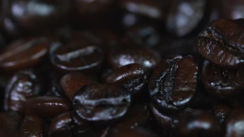 Dark Roasted Coffee Beans in Macro