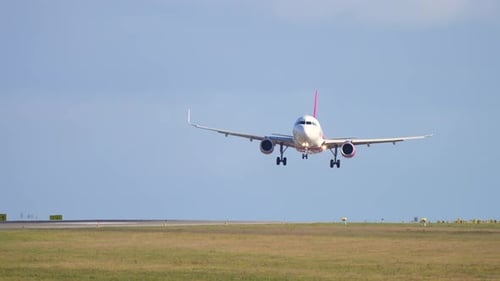 Airplane Landing to Airstrip Airlines Jet Arriving to Aerodrome Aircraft Flying Mid Air in Sky