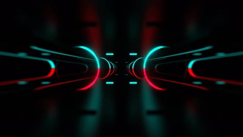 Red And Turquoise Futuristic Track With Neon Rings And Pulsating Markings Background Vj Loop In 4K