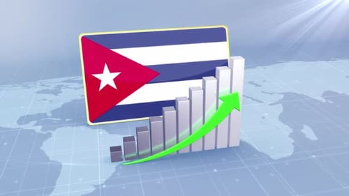 Cuba Flag With Increasing Bar Chart Graph And Arrow Green