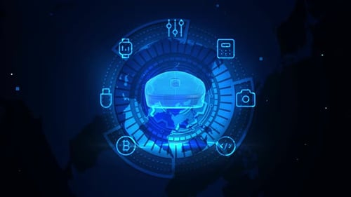 Futuristische technische Schnittstelle mit globalen digitalen Icons