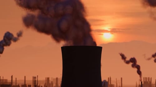 Factory Chimneys Emit Exhaust Gases That Pollute The Air