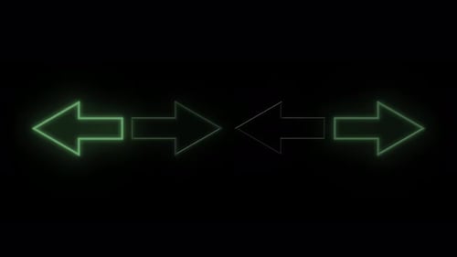 Animation of four green neon arrows pointing left right on a black background