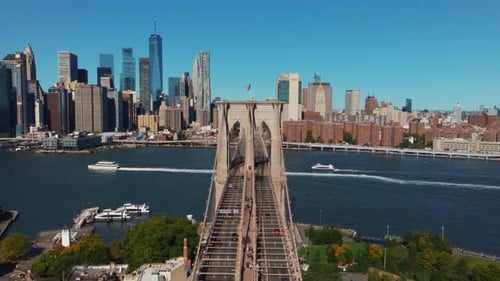 Aerial View of Brooklyn Bridge and Manhattan Skyline