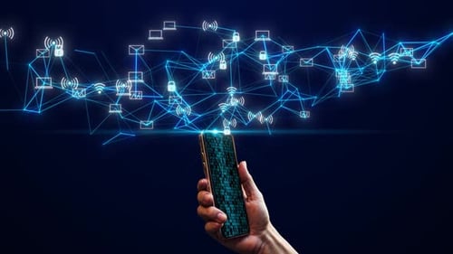 Smartphone Handheld Connecting to Digital Global Network