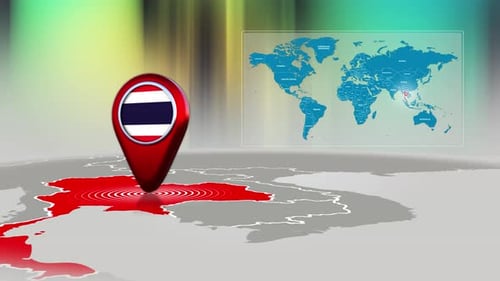 Thailand World Map Pin Location Background Loop 4k