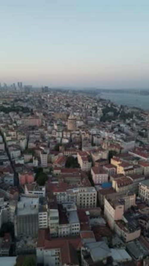 Urban aerial video of the city of Istanbul Galata Tower