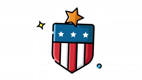 Animated Made in uk a 12 word sentence describing shows a patriotic shield with stars and stripes