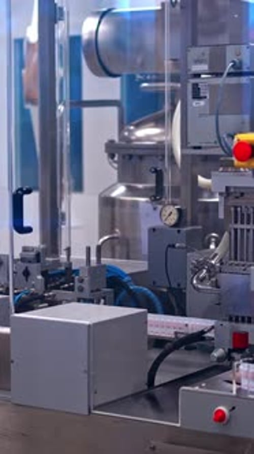 Pharmacy medicine pill production background. Pharmaceutical machinery for medicine production pills