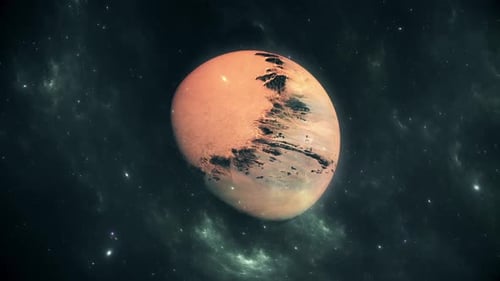 Rotating Red Planet in Starry Galaxy Loop