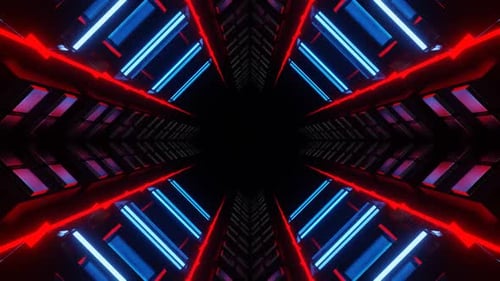 Red And Blue Neon Glow Mirrored Squares Tunnel Background Vj Loop In HD